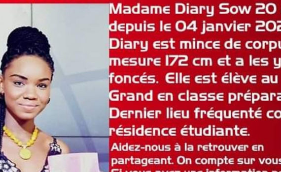 «L’hypothèse criminelle semble écartée» dans la disparition de Diary Sow «L’hypothèse criminelle semble écartée» dans la disparition de Diary Sow