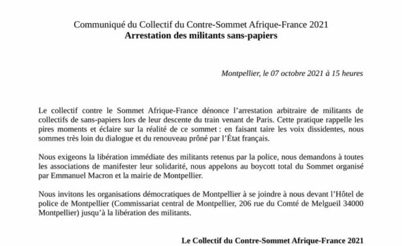 Le Collectif du contre-Sommet France-Afrique dénonce l’arrestation de militants sans-papiers